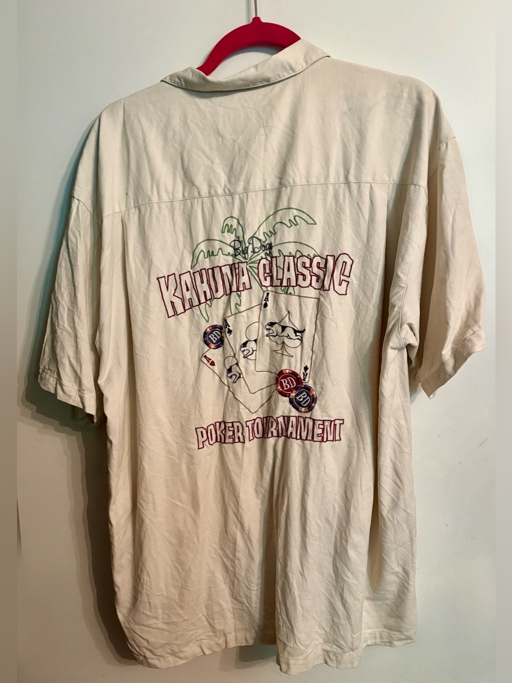Big Dogs Poker Tournament Men's Short Sleeve Shirt - Cream size large